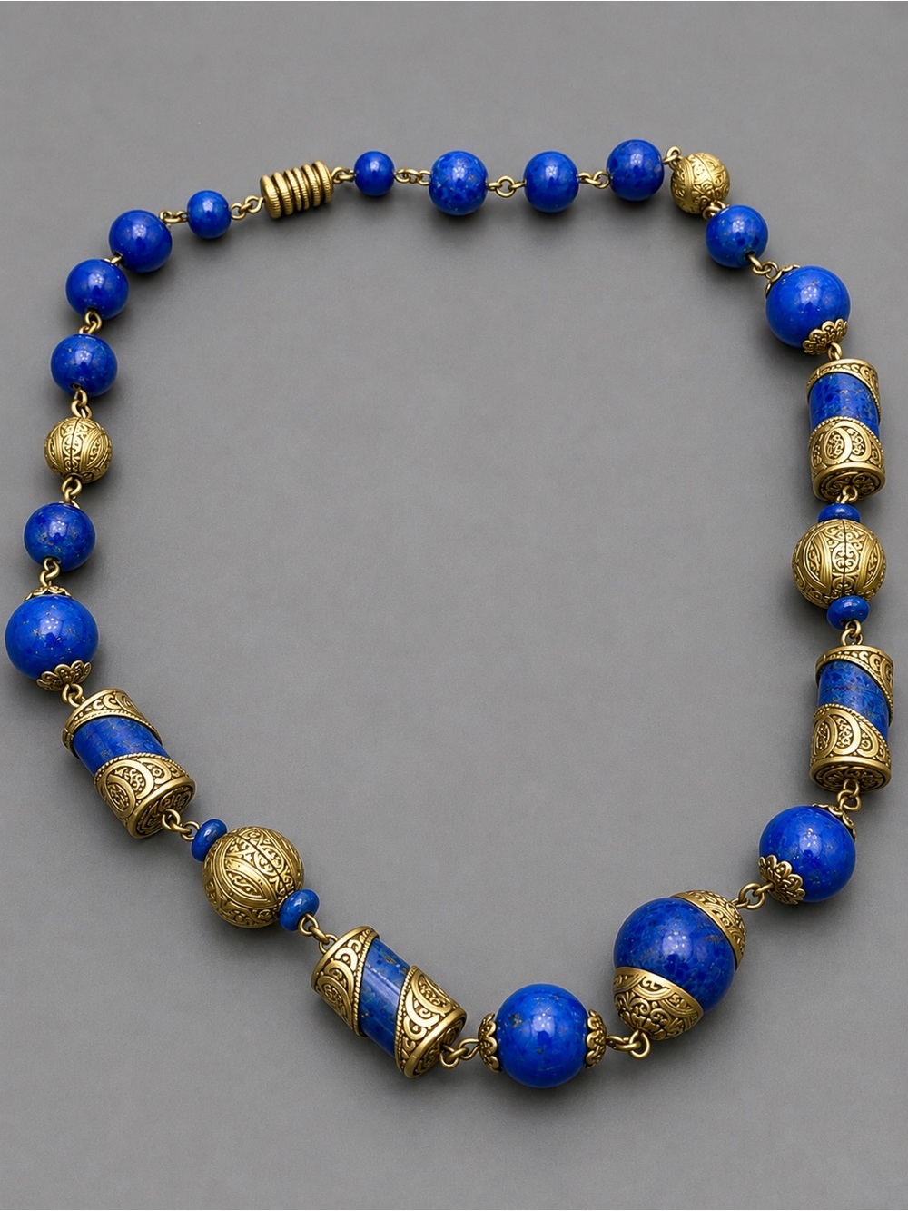Vintage Lapis Blue Necklace with Antique Beads